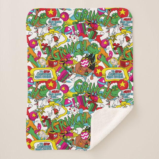 Dr. Seuss | Grinch Colourful Pattern Sherpa Blanket (Front)