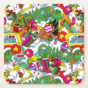 Dr. Seuss Grinch Colourful Pattern Square Paper Coaster