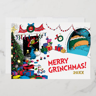 Dr. Seuss Grinch   Down the Chimney Foil Holiday Card