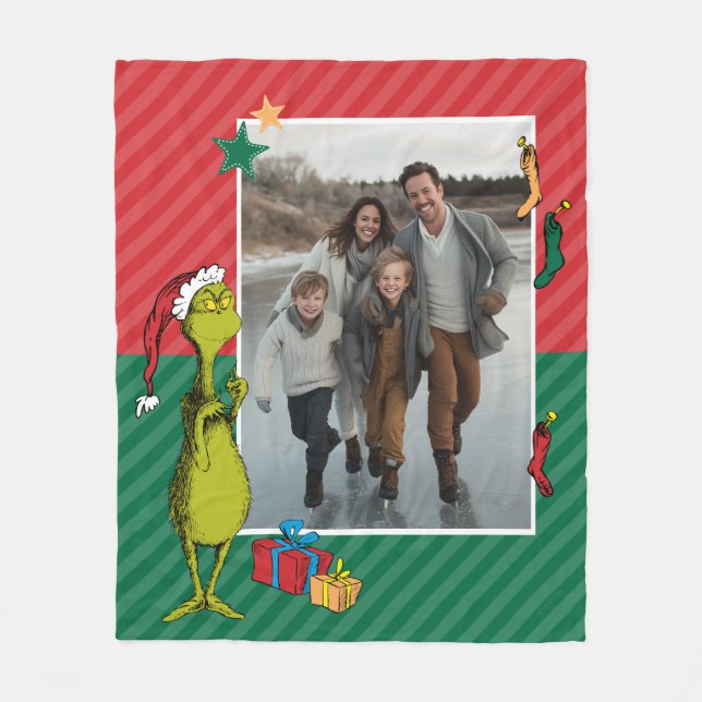 Dr. Seuss | Grinch Family Photo Holiday Fleece Blanket (Front)