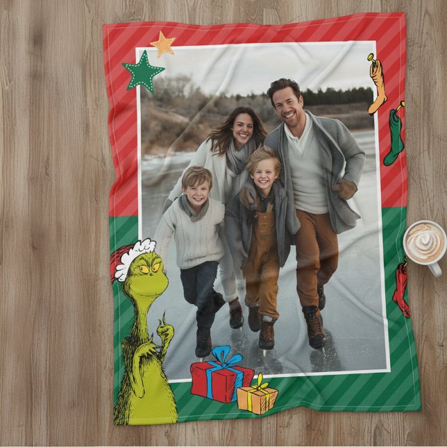 Dr. Seuss | Grinch Family Photo Holiday Fleece Blanket (Creator Uploaded)