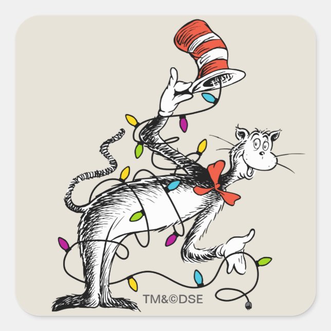 Dr. Seuss | Grinch | Mischievous Cat in the Ha Square Sticker (Front)
