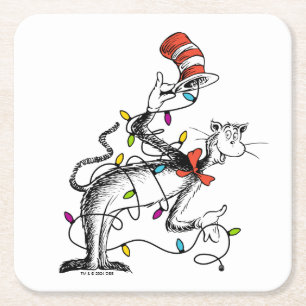 Dr. Seuss   Grinch   Mischievous Cat in the Hat Square Paper Coaster