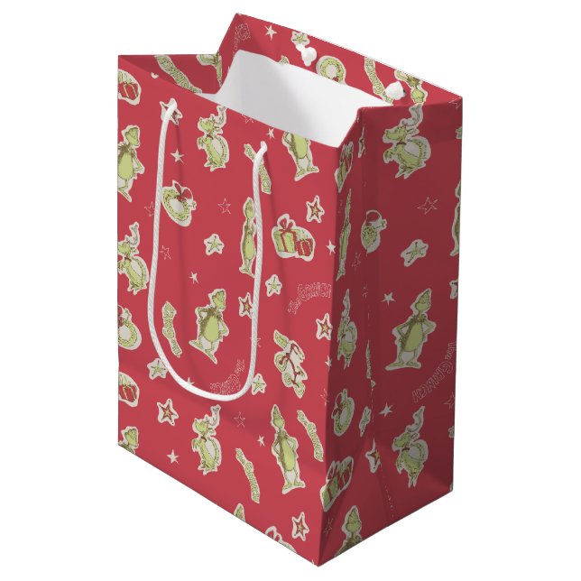 Dr. Seuss | Grinch | Red Christmas Pattern Medium Gift Bag (Front Angled)