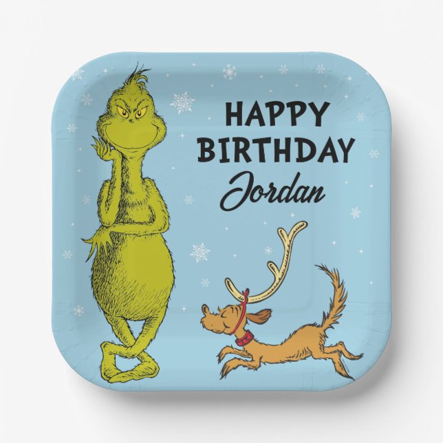 Dr. Seuss | Grinch Winter Birthday Paper Plate (Front)