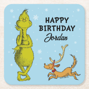 Dr. Seuss   Grinch Winter Birthday Square Paper Coaster