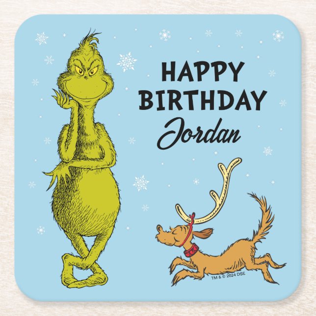 Dr. Seuss | Grinch Winter Birthday Square Paper Coaster (Front)
