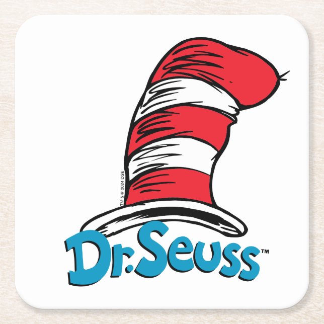 Dr. Seuss Hat Logo Square Paper Coaster (Front)