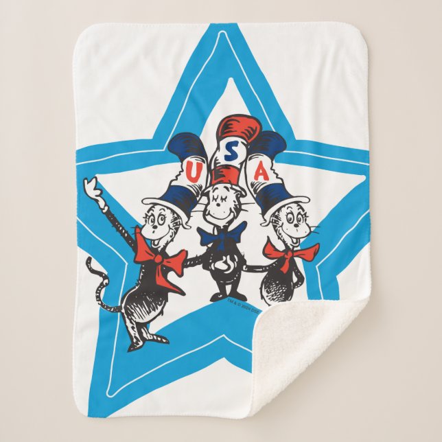 Dr. Seuss | Little Cats USA Hats Graphic Sherpa Blanket (Front)