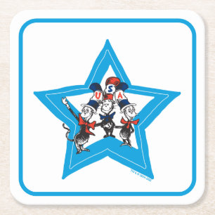 Dr. Seuss   Little Cats USA Hats Graphic Square Paper Coaster