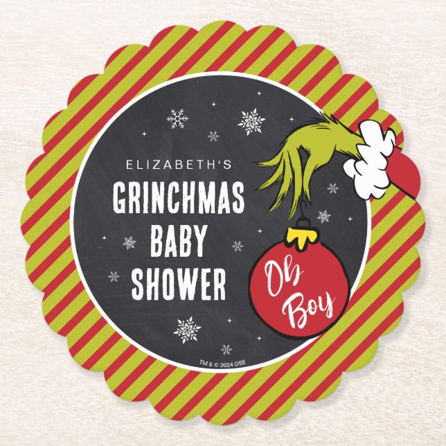Dr. Seuss | Oh Boy Grinch Baby Shower Paper Coaster (Front)