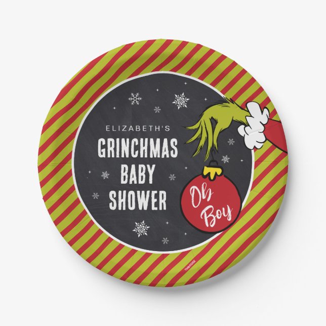 Dr. Seuss | Oh Boy Grinch Baby Shower Paper Plates (Front)