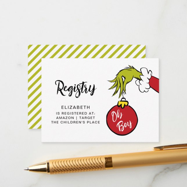 Dr. Seuss | Oh Boy Grinch Baby Shower Registry Enclosure Card (Front/Back In Situ)