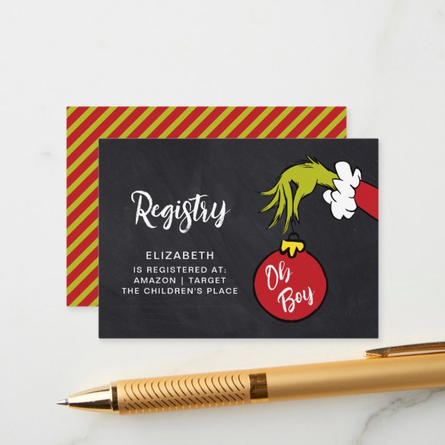 Dr. Seuss | Oh Boy Grinch Baby Shower Registry Enclosure Card (Front/Back In Situ)