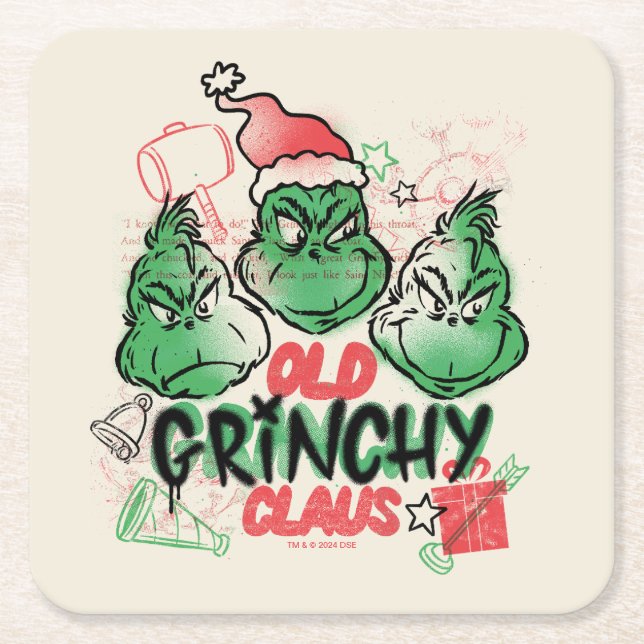 Dr. Seuss | Old Grinch Claus Square Paper Coaster (Front)