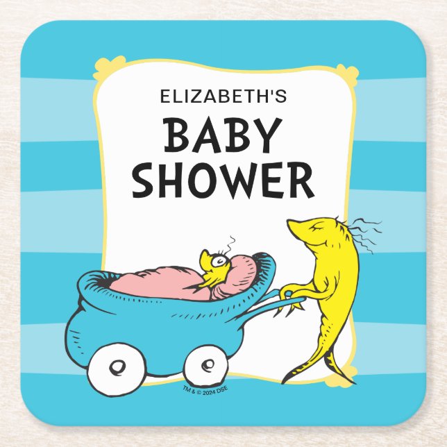 Dr. Seuss | One Fish - Boy Baby Shower Square Paper Coaster (Front)