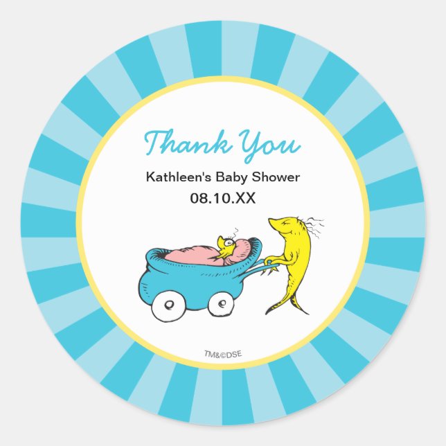 Dr. Seuss | One Fish - Boy Baby Shower Thank You Classic Round Sticker (Front)