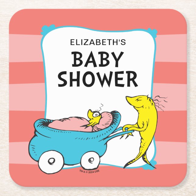 Dr. Seuss | One Fish - Girl Baby Shower Square Paper Coaster (Front)