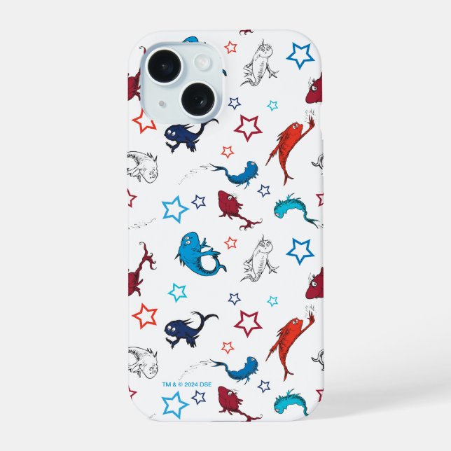Dr. Seuss | One Fish Two Fish Star Pattern iPhone 15 Case (Back)