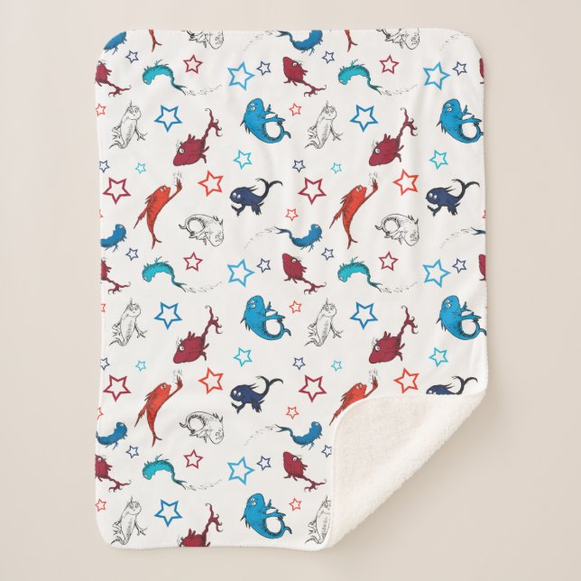 Dr. Seuss | One Fish Two Fish Star Pattern Sherpa Blanket (Front)