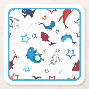 Dr. Seuss   One Fish Two Fish Star Pattern Square Paper Coaster