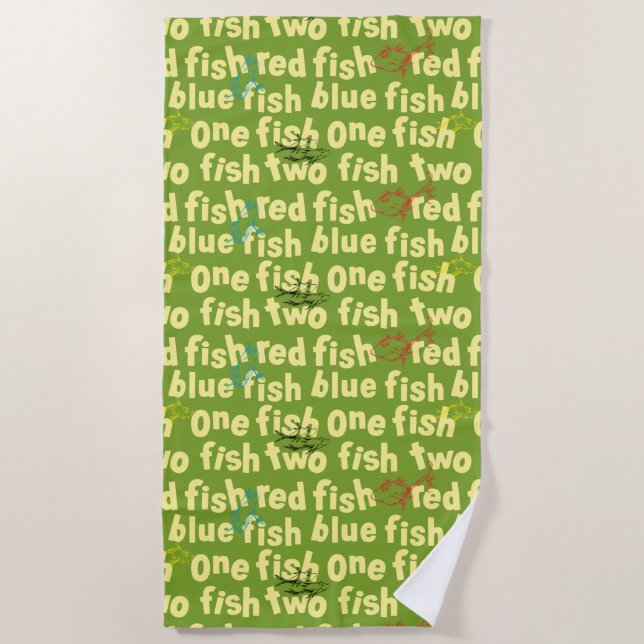 Dr. Seuss | One Fish Two Fish Typography Pattern Beach Towel (Front)