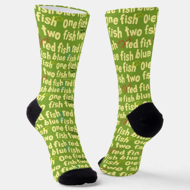 Dr. Seuss | One Fish Two Fish Typography Pattern Socks (Angled)