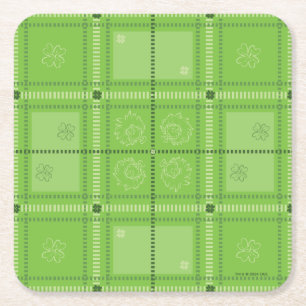 Dr. Seuss St. Patrick's Day Plaid Pattern Square Paper Coaster