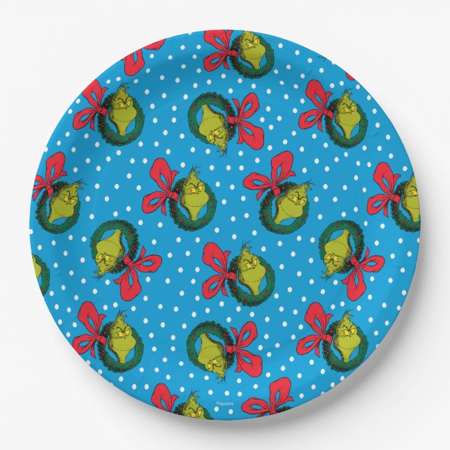 Dr Seuss | The Grinch | Christmas Wreath Pattern Paper Plate (Front)