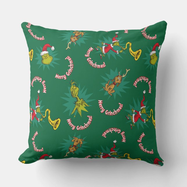 Dr Seuss | The Grinch | Merry Grinchmas Pattern Cushion (Front)
