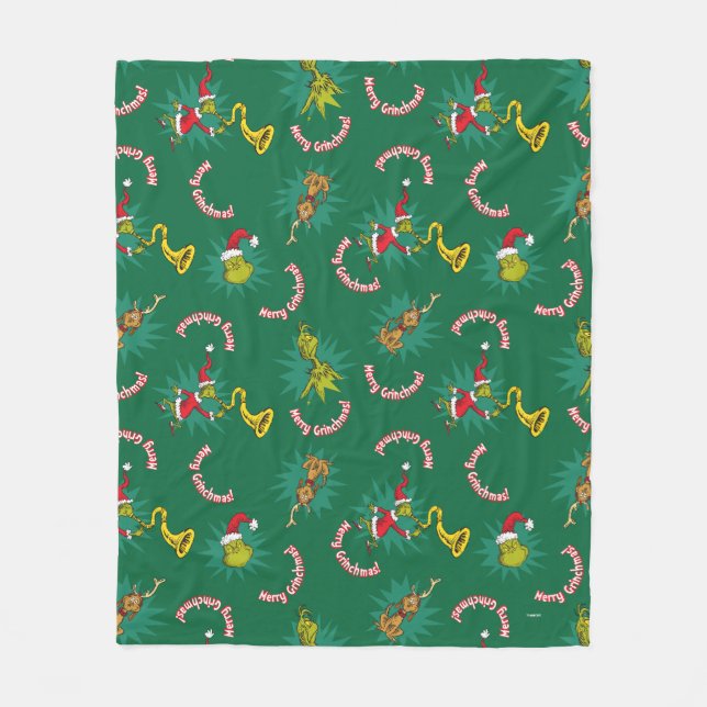 Dr Seuss | The Grinch | Merry Grinchmas Pattern Fleece Blanket (Front)