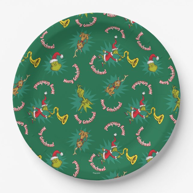 Dr Seuss | The Grinch | Merry Grinchmas Pattern Paper Plate (Front)