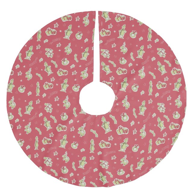 Dr Seuss | The Grinch | Red Christmas Pattern Brushed Polyester Tree Skirt (Front)