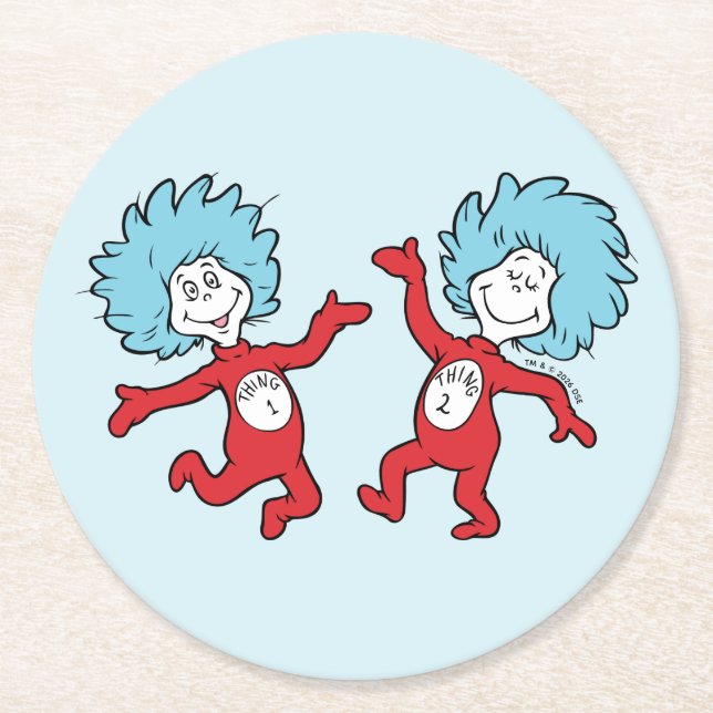 Dr. Seuss Thing 1 and Thing 2 Character Round Paper Coaster (Front)