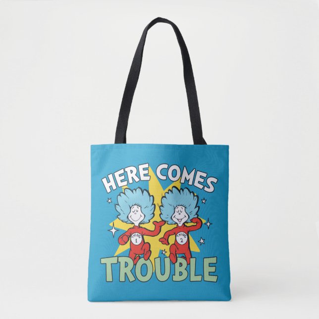 Dr. Seuss | Thing One Thing Two Here Comes Trouble Tote Bag (Front)