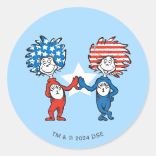 Dr. Seuss   Thing One Thing Two Patriotic Graphic Classic Round Sticker