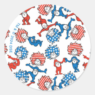 Dr. Seuss Thing One Thing Two US Flag Pattern Classic Round Sticker