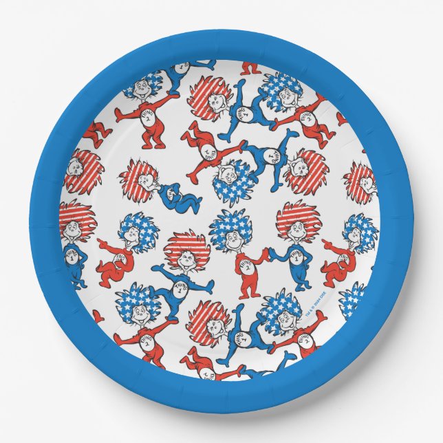 Dr. Seuss | Thing One Thing Two US Flag Pattern Paper Plate (Front)