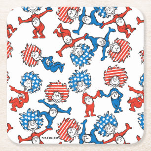Dr. Seuss   Thing One Thing Two US Flag Pattern Square Paper Coaster