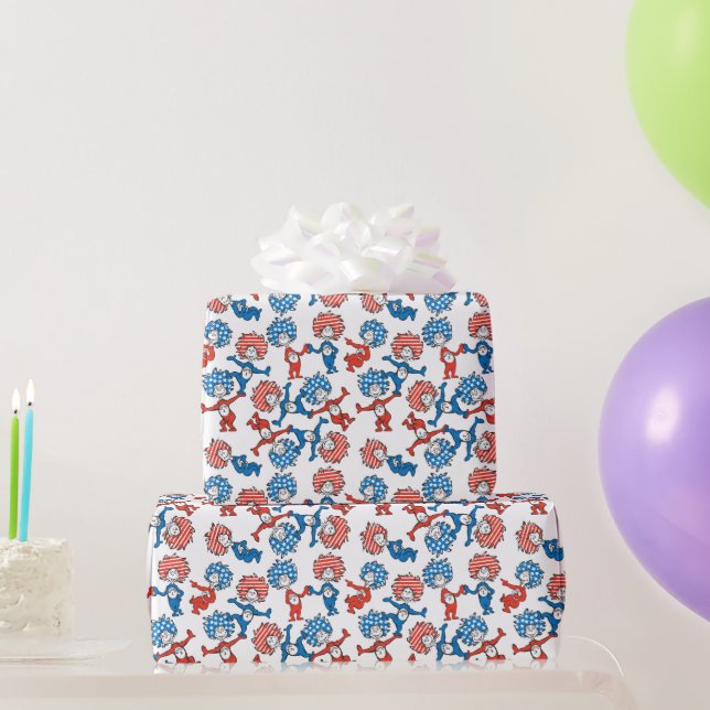 Dr. Seuss | Thing One Thing Two US Flag Pattern Wrapping Paper (Party Gifts)