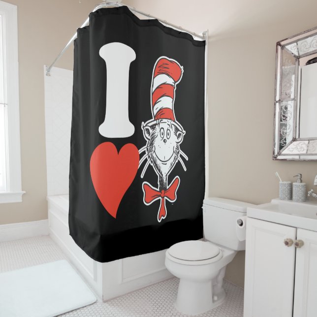 Dr. Seuss Valentine | I Heart Cat in the Hat Shower Curtain (In Situ)