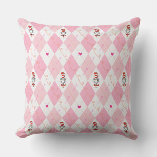 Dr. Seuss Valentine   Pink Argyle Cat in the Hat Cushion