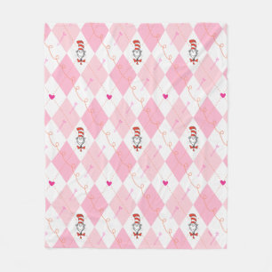 Dr. Seuss Valentine   Pink Argyle Cat in the Hat Fleece Blanket