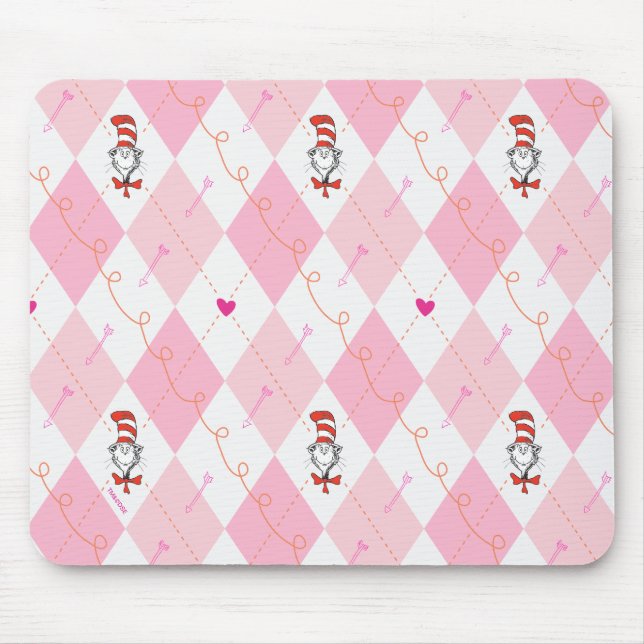 Dr. Seuss Valentine | Pink Argyle Cat in the Hat Mouse Mat (Front)