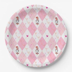 Dr. Seuss Valentine   Pink Argyle Cat in the Hat Paper Plate