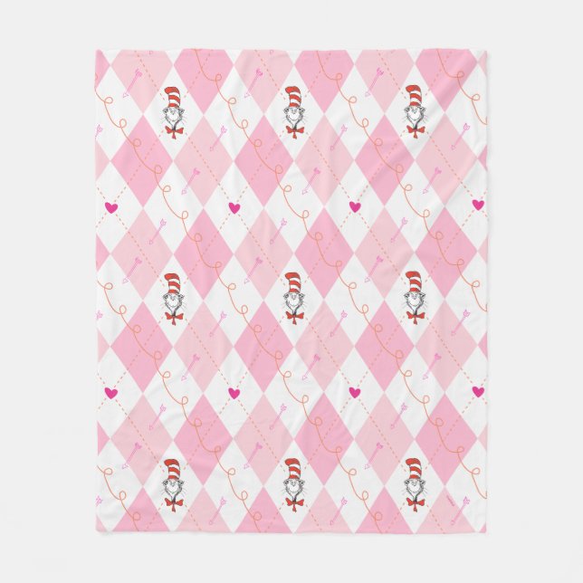 Dr. Seuss Valentine | Pink Argyle The Cat in the H Fleece Blanket (Front)