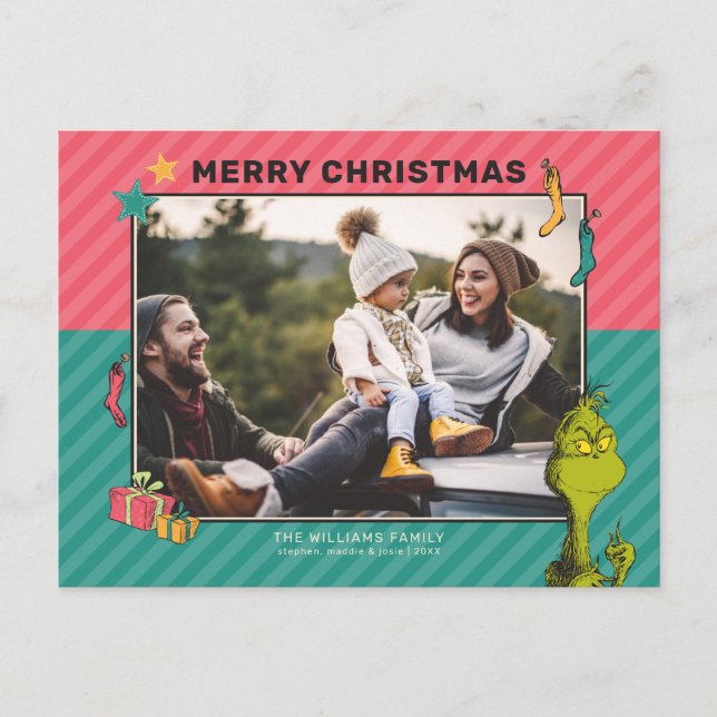 Dr. Seuss | Vintage Grinch Family Photo Holiday Postcard (Front)