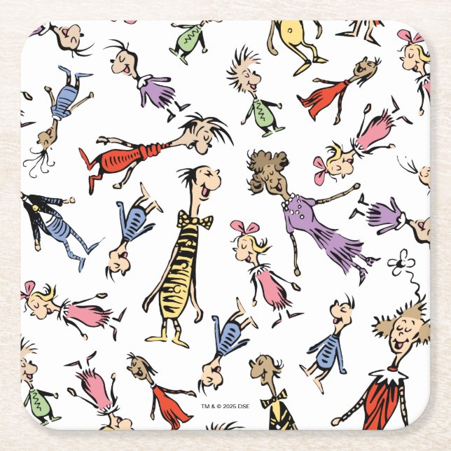 Dr. Seuss Whoville Characters Festive Pattern Square Paper Coaster (Front)