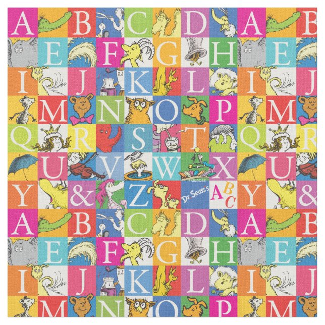 Dr. Seuss's ABC Colourful Block Letter Pattern Fabric (Close Up)