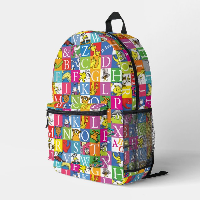 Dr. Seuss's ABC Colourful Block Letter Pattern Printed Backpack (Back Corner Right)